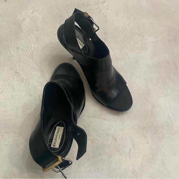 Balenciaga heeled slingback peeptoe mules black leather 38.5 - Picture 10 of 11